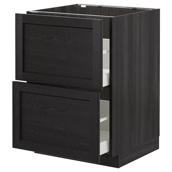 METOD / MAXIMERA - Base cb 2 fronts/2 high drawers, black/Lerhyttan black stained, 60x60 cm - best price from Maltashopper.com 89260283
