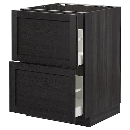 Ikea METOD / MAXIMERA - Base cb 2 fronts/2 high drawers, black/Lerhyttan black stained, 60x60 cm