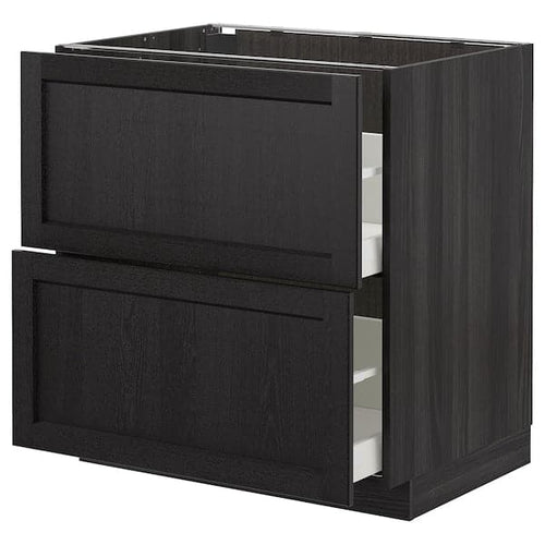 METOD / MAXIMERA - Base cb 2 fronts/2 high drawers, black/Lerhyttan black stained, 80x60 cm