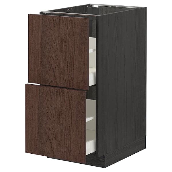 METOD / MAXIMERA - Base cb 2 fronts/2 high drawers, black/Sinarp brown, 40x60 cm - best price from Maltashopper.com 39405655