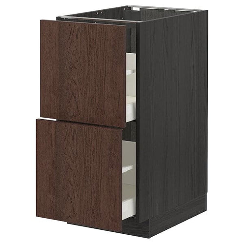 METOD / MAXIMERA - Base cb 2 fronts/2 high drawers, black/Sinarp brown, 40x60 cm