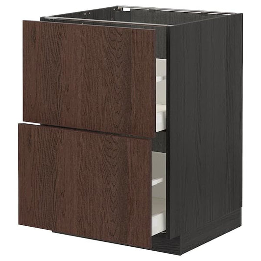 METOD / MAXIMERA - Base cb 2 fronts/2 high drawers, black/Sinarp brown, 60x60 cm - best price from Maltashopper.com 79405658