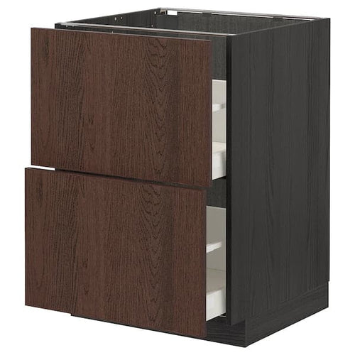 METOD / MAXIMERA - Base cb 2 fronts/2 high drawers, black/Sinarp brown, 60x60 cm