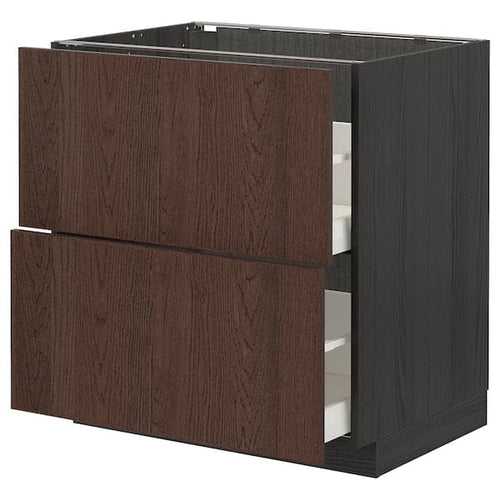 METOD / MAXIMERA - Base cb 2 fronts/2 high drawers, black/Sinarp brown, 80x60 cm