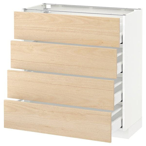 METOD / MAXIMERA - Base cab 4 frnts/4 drawers, white/Askersund light ash effect, 80x37 cm