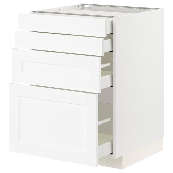 METOD / MAXIMERA - Base cab 4 frnts/4 drawers, white Enköping/white wood effect, 60x60 cm - best price from Maltashopper.com 19473301