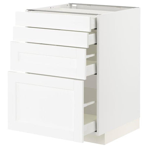 METOD / MAXIMERA - Base cab 4 frnts/4 drawers, white Enköping/white wood effect, 60x60 cm
