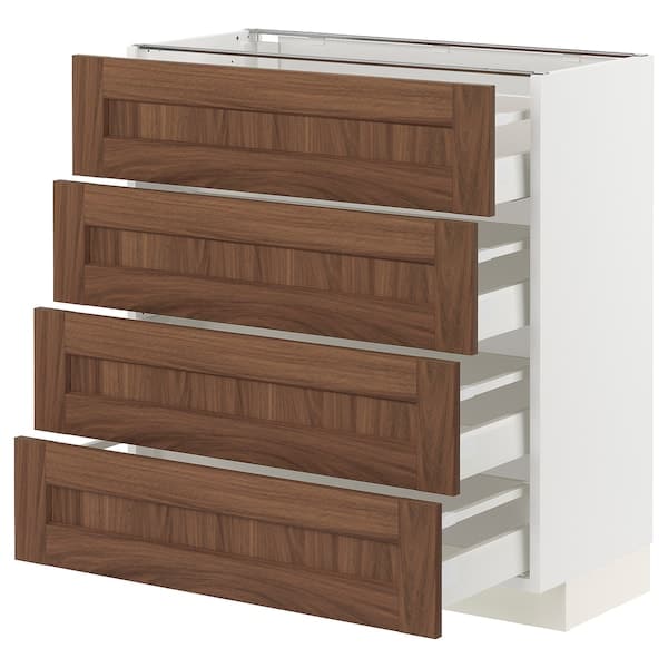 Ikea METOD / MAXIMERA - Base cab 4 frnts/4 drawers, white Enköping/brown walnut effect, 80x37 cm