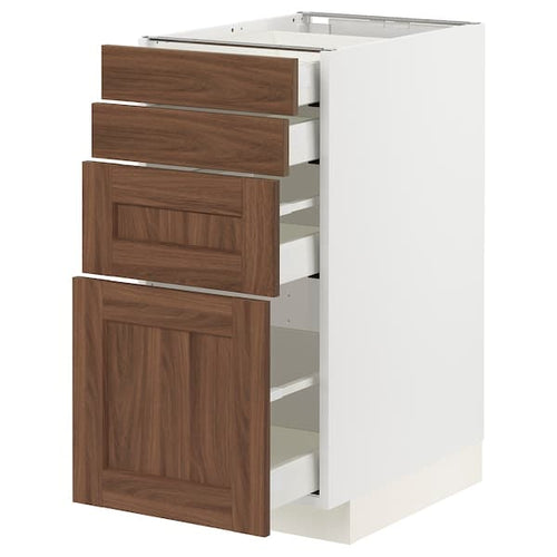 METOD / MAXIMERA - Base cab 4 frnts/4 drawers, white Enköping/brown walnut effect, 40x60 cm