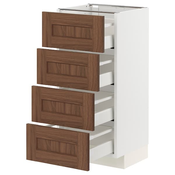 METOD / MAXIMERA - METOD / MAXIMERA Base cab 4 frnts/4 drawers, white Enköping/brown walnut effect, 40x37 cm