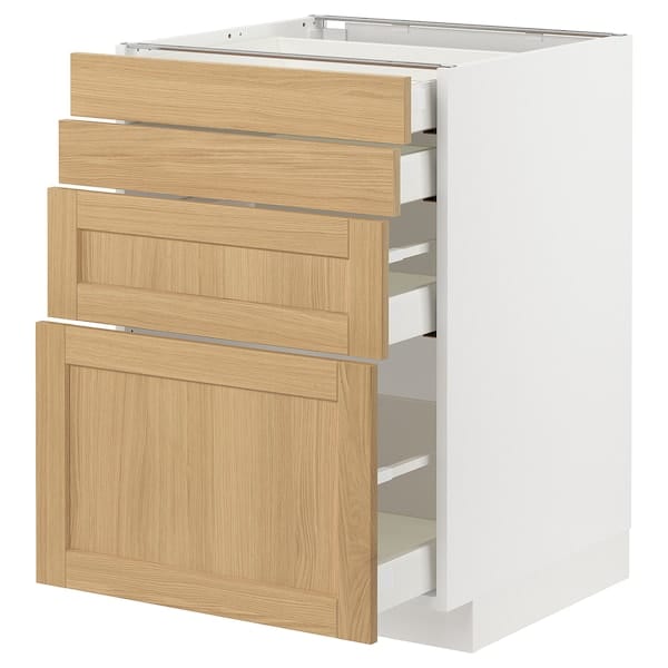 Ikea METOD / MAXIMERA - Base cab 4 frnts/4 drawers, white/Forsbacka oak, 60x60 cm
