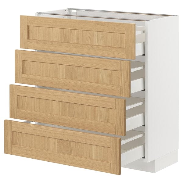 METOD / MAXIMERA - Base cab 4 frnts/4 drawers, white/Forsbacka oak, 80x37 cm