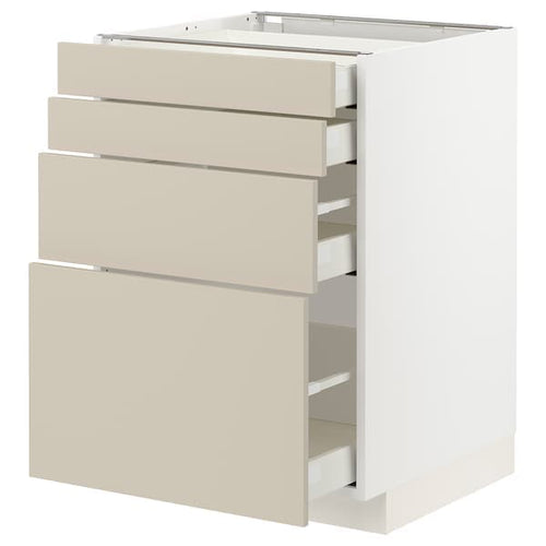 METOD / MAXIMERA - Base cab 4 frnts/4 drawers, white/Havstorp beige, 60x60 cm