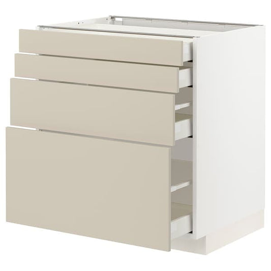Ikea METOD / MAXIMERA - Base cab 4 frnts/4 drawers, white/Havstorp beige, 80x60 cm