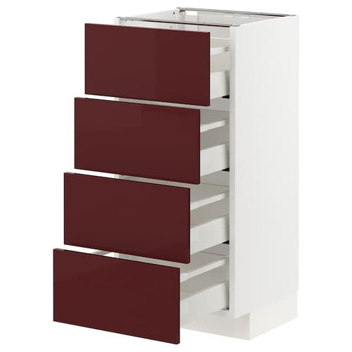 METOD / MAXIMERA - Base cab 4 frnts/4 drawers, white Kallarp/high-gloss dark red-brown , 40x37 cm