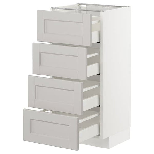 METOD / MAXIMERA - Base cab 4 frnts/4 drawers, white/Lerhyttan light grey, 40x37 cm
