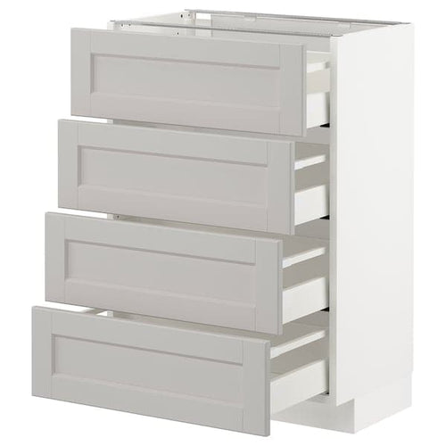 METOD / MAXIMERA - Base cab 4 frnts/4 drawers, white/Lerhyttan light grey, 60x37 cm
