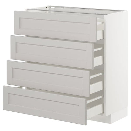 METOD / MAXIMERA - Base cab 4 frnts/4 drawers, white/Lerhyttan light grey, 80x37 cm