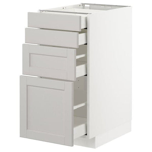 METOD / MAXIMERA - Base cab 4 frnts/4 drawers, white/Lerhyttan light grey, 40x60 cm