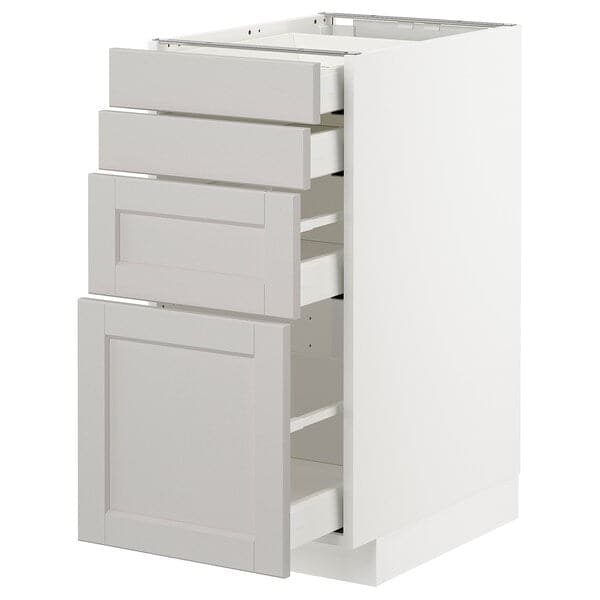 METOD / MAXIMERA - METOD / MAXIMERA Base cab 4 frnts/4 drawers, white/Lerhyttan light grey, 40x60 cm