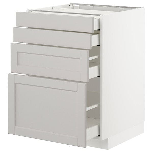 METOD / MAXIMERA - Base cab 4 frnts/4 drawers, white/Lerhyttan light grey, 60x60 cm - best price from Maltashopper.com 39274414