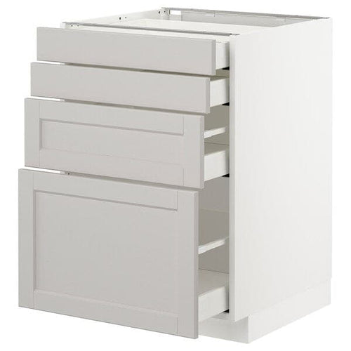 METOD / MAXIMERA - Base cab 4 frnts/4 drawers, white/Lerhyttan light grey, 60x60 cm