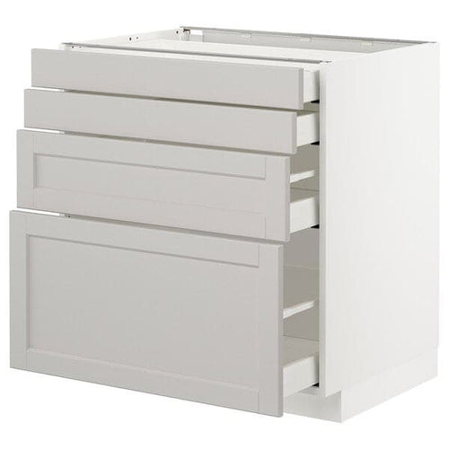 METOD / MAXIMERA - Base cab 4 frnts/4 drawers, white/Lerhyttan light grey , 80x60 cm