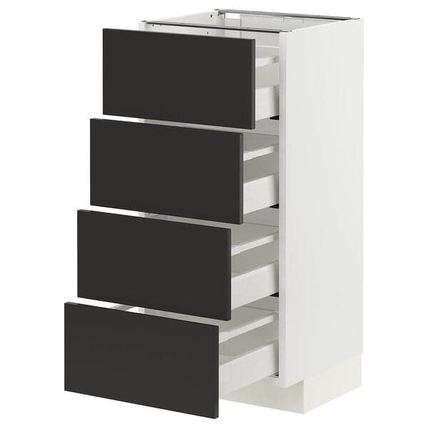 METOD / MAXIMERA - Base cab 4 frnts/4 drawers, white/Nickebo matt anthracite , 40x37 cm