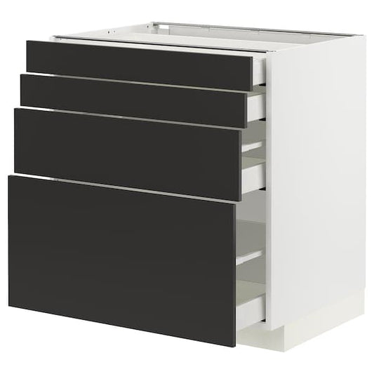 METOD / MAXIMERA - Base cab 4 frnts/4 drawers, white/Nickebo matt anthracite, 80x60 cm - best price from Maltashopper.com 09497878