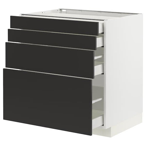 METOD / MAXIMERA - Base cab 4 frnts/4 drawers, white/Nickebo matt anthracite, 80x60 cm