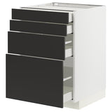 METOD / MAXIMERA base cab 4 frnts/4 drawers, white/Nickebo matt anthracite, 60x60 cm
