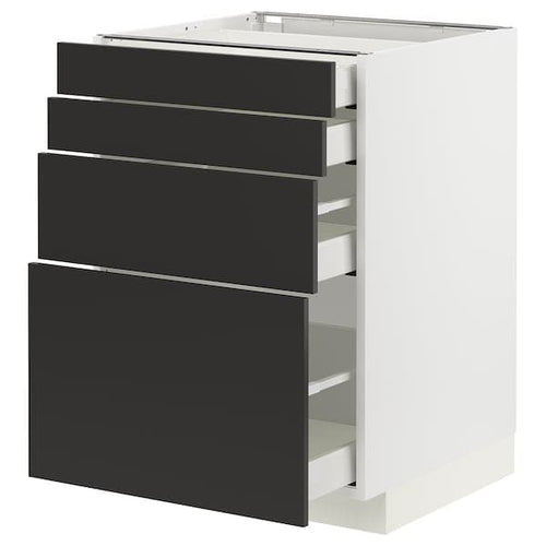 METOD / MAXIMERA - Base cab 4 frnts/4 drawers, white/Nickebo matt anthracite, 60x60 cm