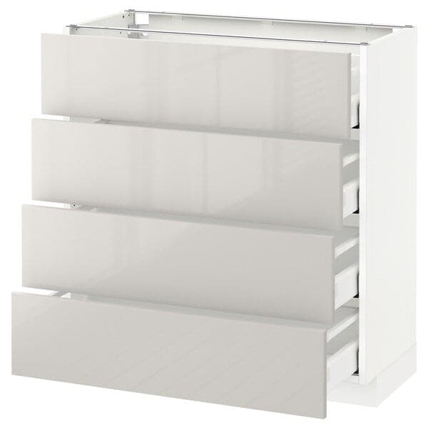 METOD / MAXIMERA - Base cab 4 frnts/4 drawers, white/Ringhult light grey, 80x37 cm - best price from Maltashopper.com 09168561
