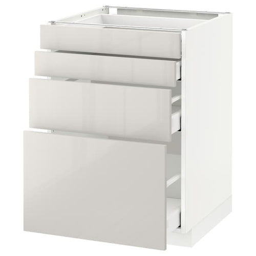 METOD / MAXIMERA - Base cab 4 frnts/4 drawers, white/Ringhult light grey, 60x60 cm