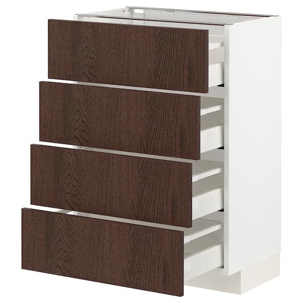 METOD / MAXIMERA - Base cab 4 frnts/4 drawers, white/Sinarp brown , 60x37 cm