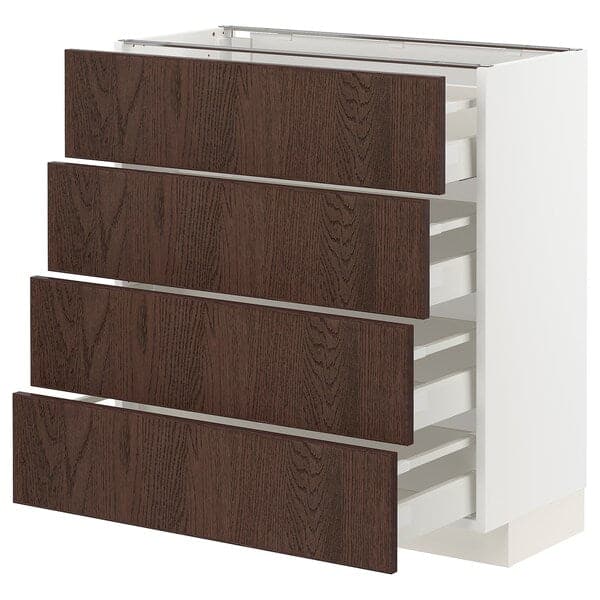 METOD / MAXIMERA - Base cab 4 frnts/4 drawers, white/Sinarp brown , 80x37 cm - best price from Maltashopper.com 79404116
