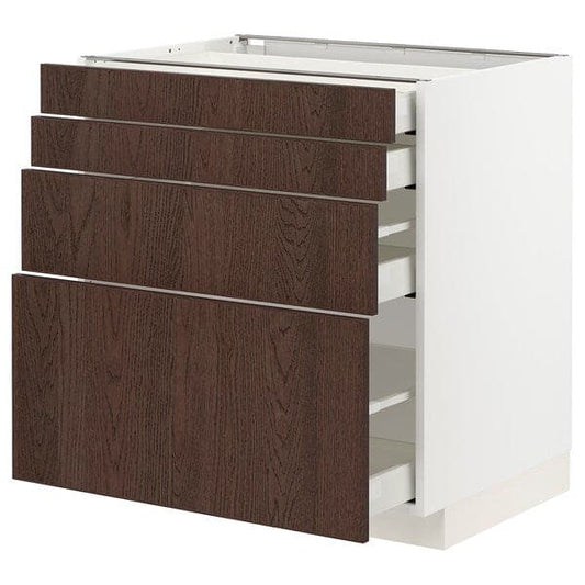 METOD / MAXIMERA - Base cab 4 frnts/4 drawers, white/Sinarp brown , 80x60 cm - best price from Maltashopper.com 19404143