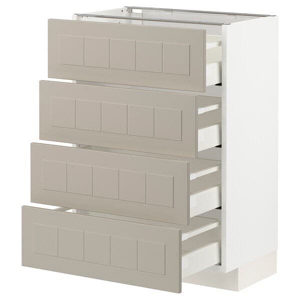 METOD / MAXIMERA - Base cab 4 frnts/4 drawers, white/Stensund beige, 60x37 cm