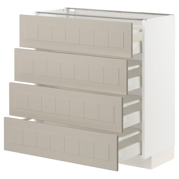 METOD / MAXIMERA - Base cab 4 frnts/4 drawers, white/Stensund beige, 80x37 cm