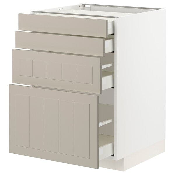 METOD / MAXIMERA - Base cab 4 frnts/4 drawers, white/Stensund beige, 60x60 cm