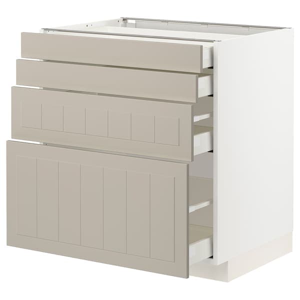 METOD / MAXIMERA - Base cab 4 frnts/4 drawers, white/Stensund beige, 80x60 cm