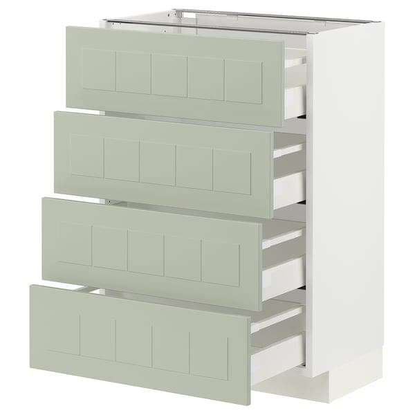 METOD / MAXIMERA - Base cab 4 frnts/4 drawers, white/Stensund light green, 60x37 cm