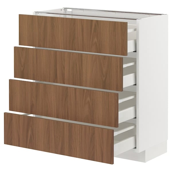 METOD / MAXIMERA base cab 4 frnts/4 drawers, white/Tistorp brown walnut effect, 80x37 cm