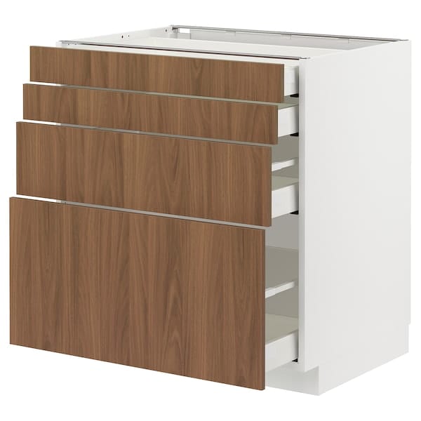 Ikea METOD / MAXIMERA - Base cab 4 frnts/4 drawers, white/Tistorp brown walnut effect, 80x60 cm