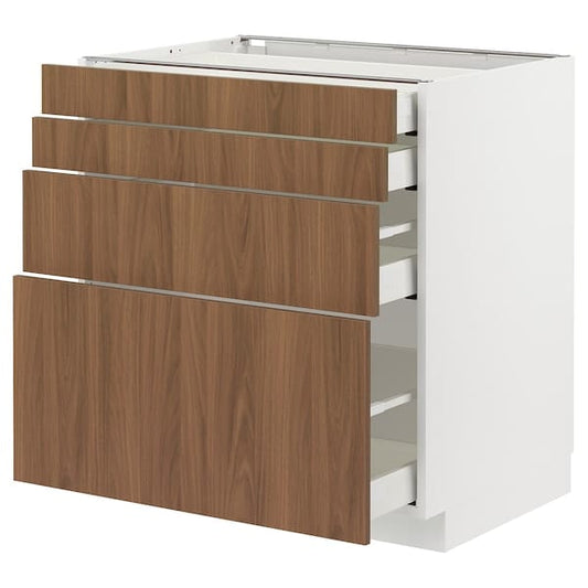 Ikea METOD / MAXIMERA - Base cab 4 frnts/4 drawers, white/Tistorp brown walnut effect, 80x60 cm