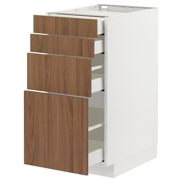 METOD / MAXIMERA - Base cab 4 frnts/4 drawers, white/Tistorp brown walnut effect, 40x60 cm
