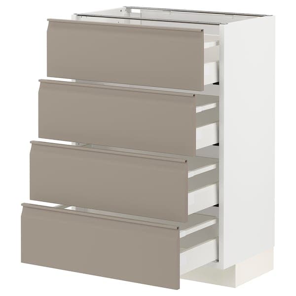 METOD / MAXIMERA - Base cab 4 frnts/4 drawers, white/Upplöv matt dark beige, 60x37 cm