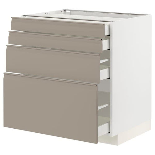 METOD / MAXIMERA - Base cab 4 frnts/4 drawers, white/Upplöv matt dark beige , 80x60 cm