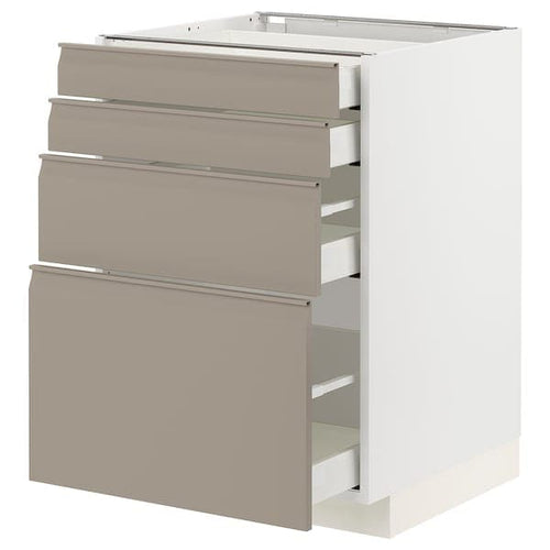METOD / MAXIMERA base cab 4 frnts/4 drawers, white/Upplöv matt dark beige, 60x60 cm