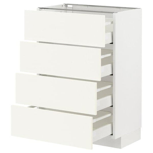 METOD / MAXIMERA - Base cab 4 frnts/4 drawers, white/Vallstena white, 60x37 cm - best price from Maltashopper.com 59506984